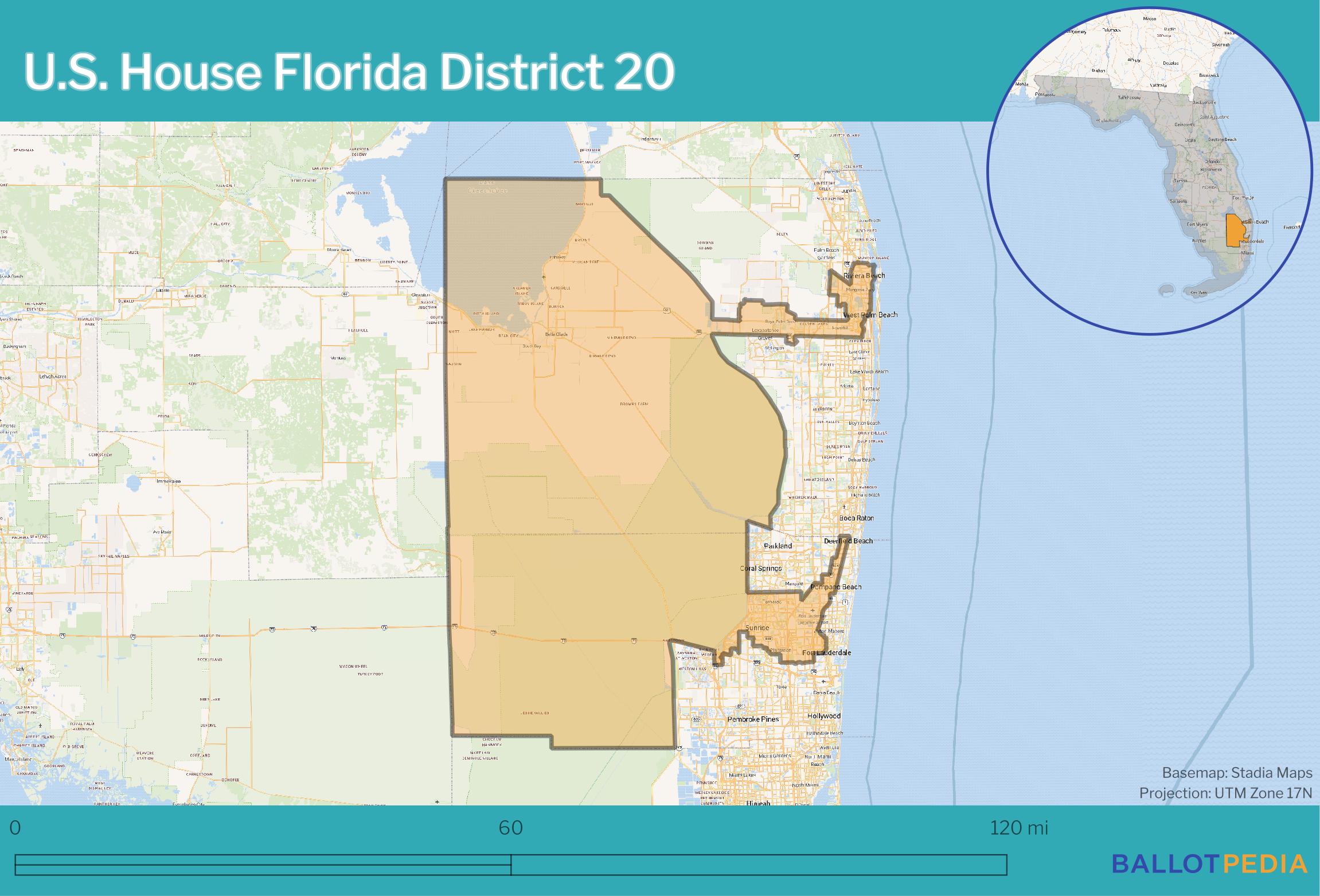 Ballotpedia map of U.S. House Florida District 20, labeled 2024