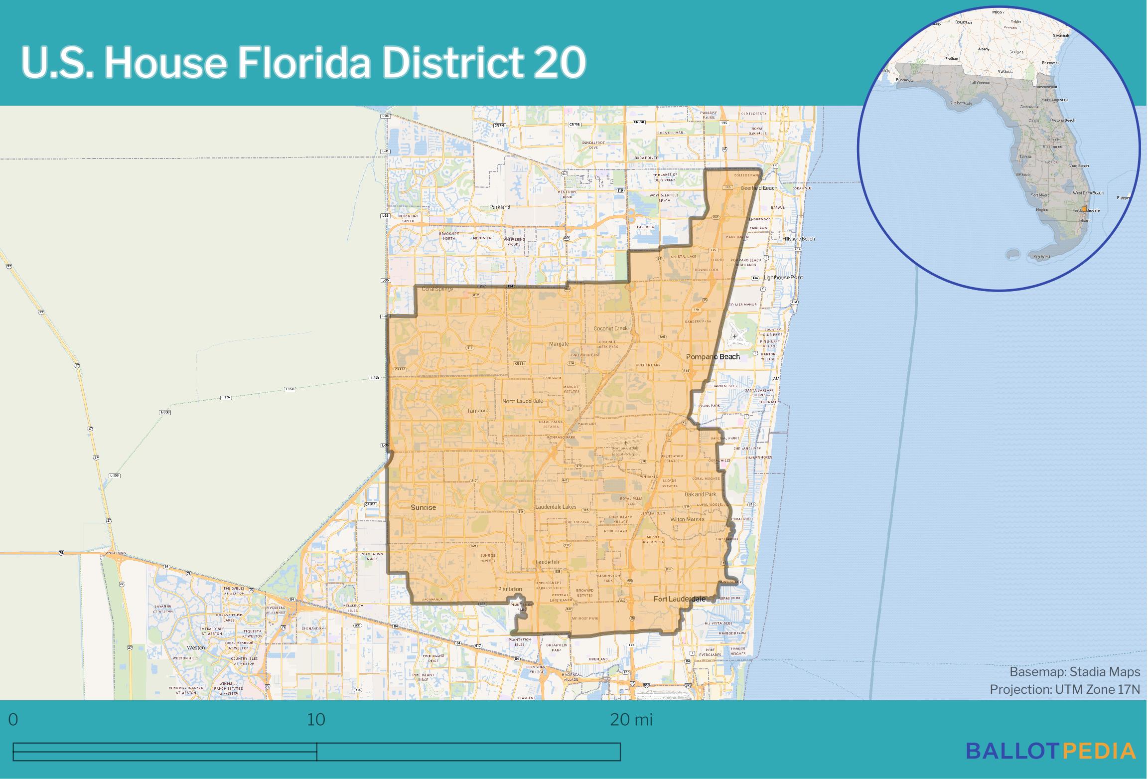 Ballotpedia map of U.S. House Florida District 20, labeled 2026